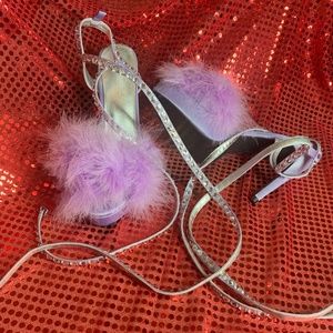 purple fuzzy high heels women 10